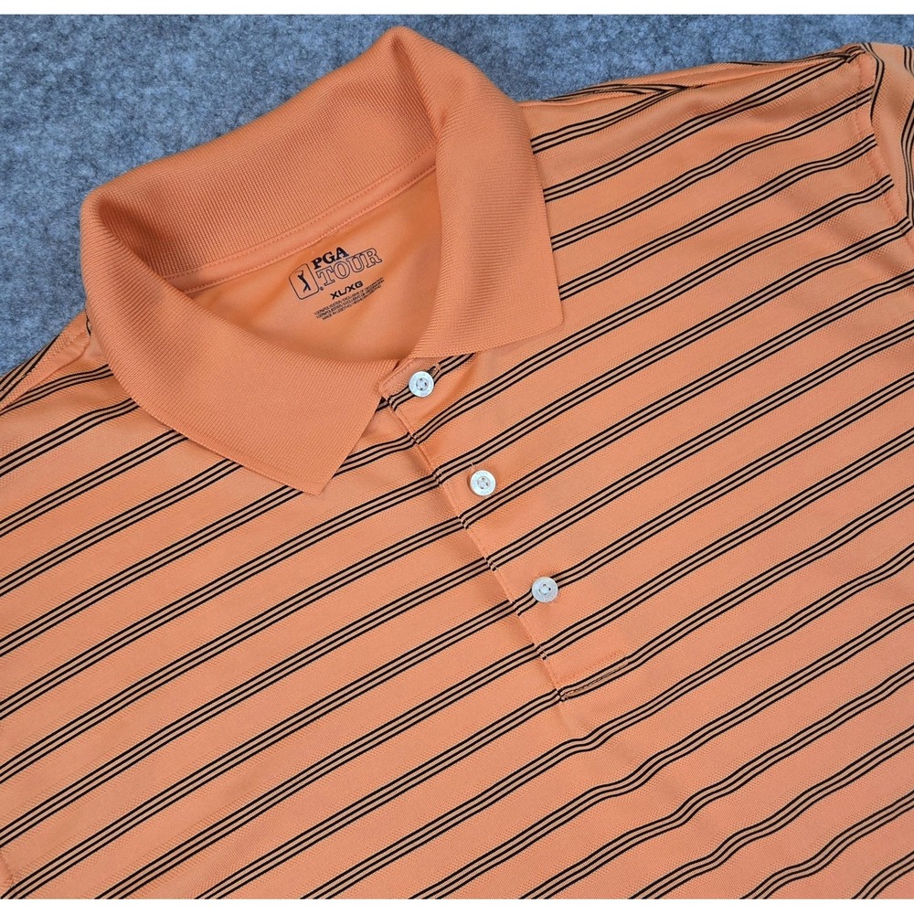 PGA Tour Polo Shirt Mens XL Orange Black Striped Golf Performance Short Sleeve - Picture 1 of 10